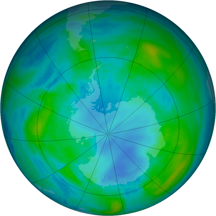 Antarctic ozone map for 22 April 1984